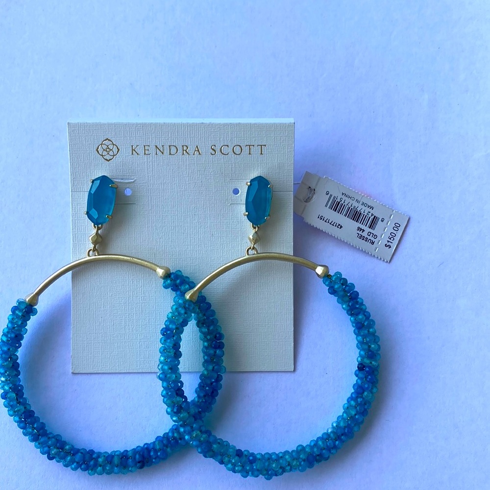NWT KENDRA SCOTT russell beaded hoop earrings in turquoise